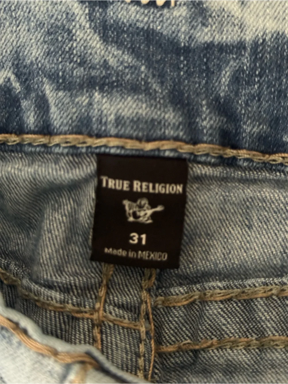 True Religion Mens Ricky Relaxed Straight Distressed Acid Wash Denim Jeans Sz 31